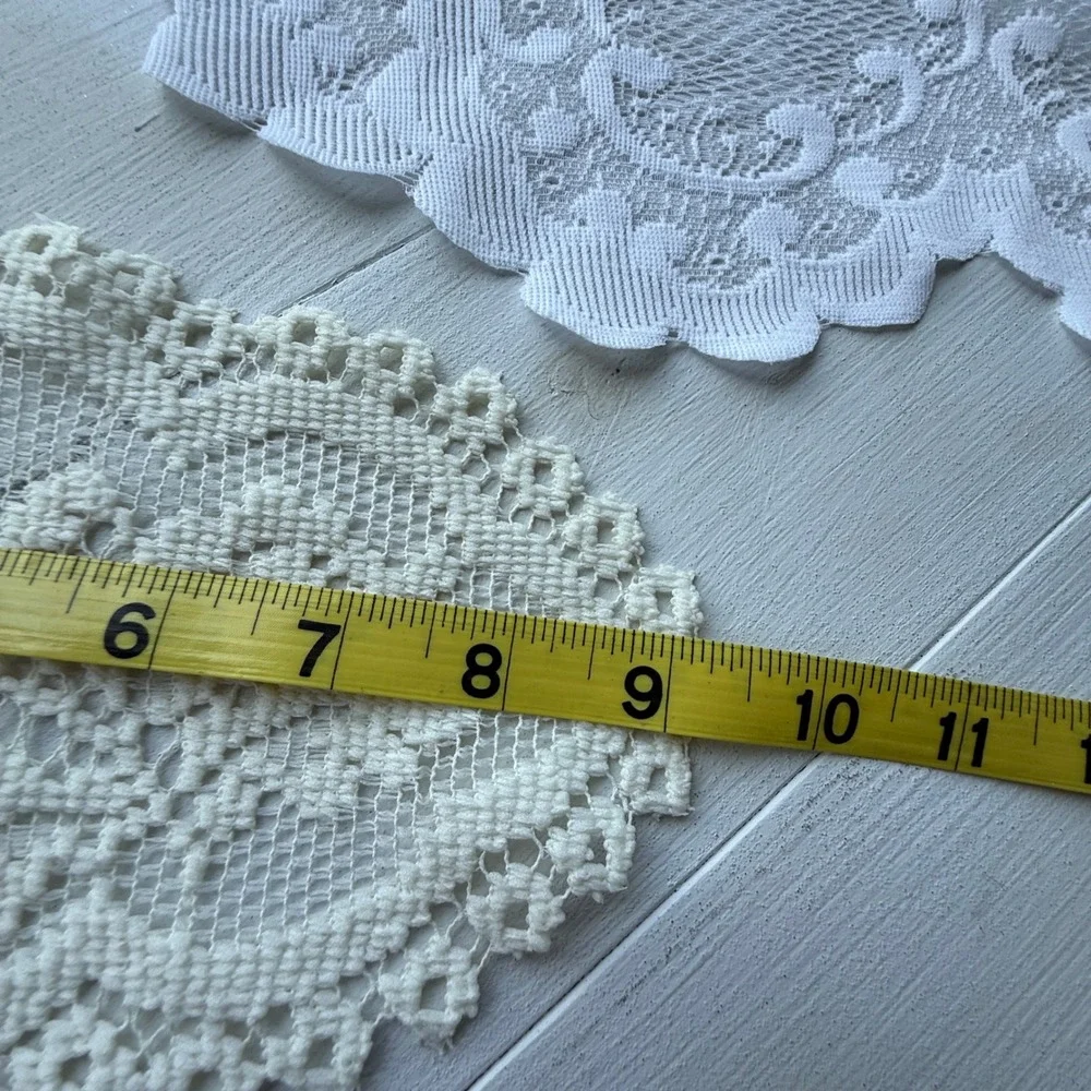 Vintage White and Cream Lace Doily Set Floral Scalloped Table Decor 2 Pieces